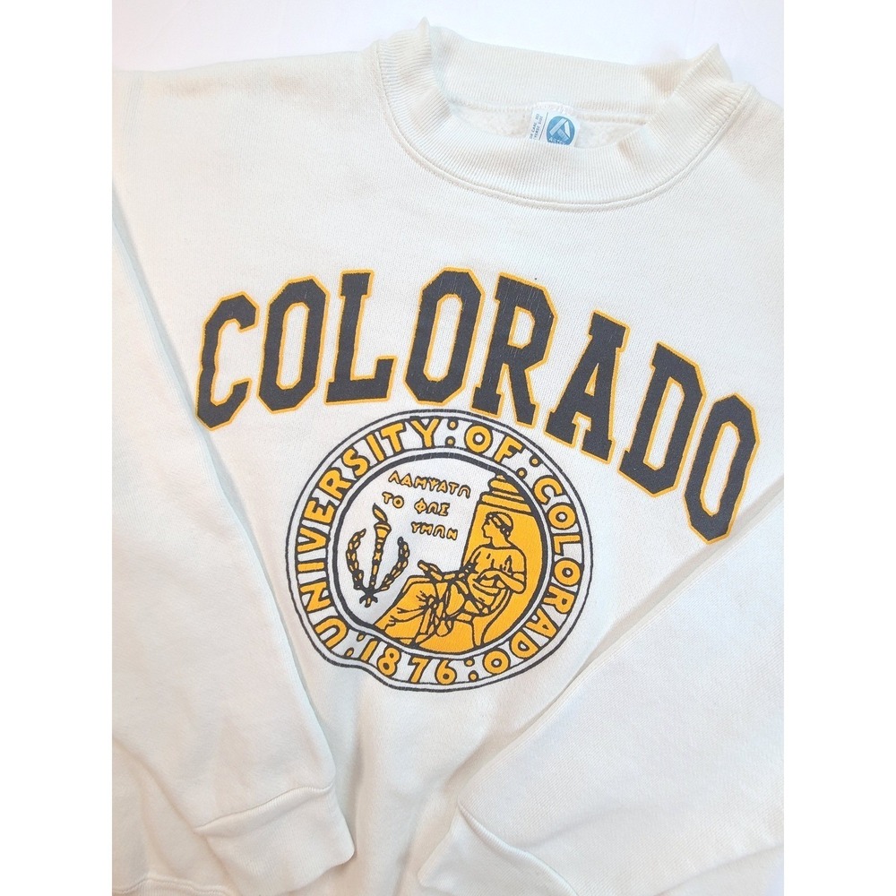 Artex University of Colorado CU Crewneck Sweatshirt Cream M Vintage (late 80s) - Picture 2 of 4